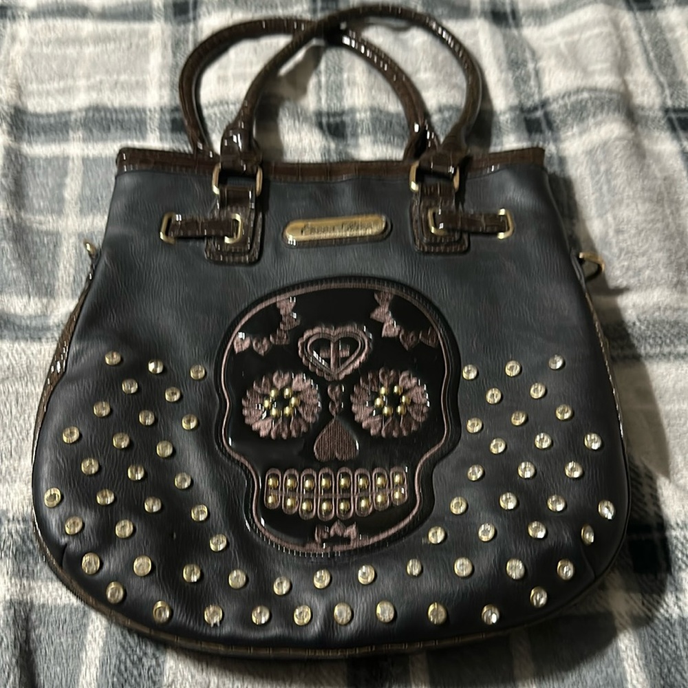 Sugar skull brown purse